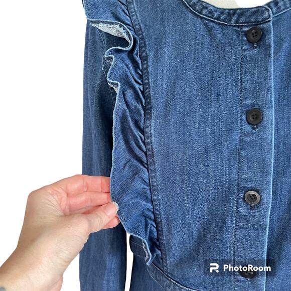 Madewell button front ruffle denim long sleeve dress - 12 - Picture 3 of 9